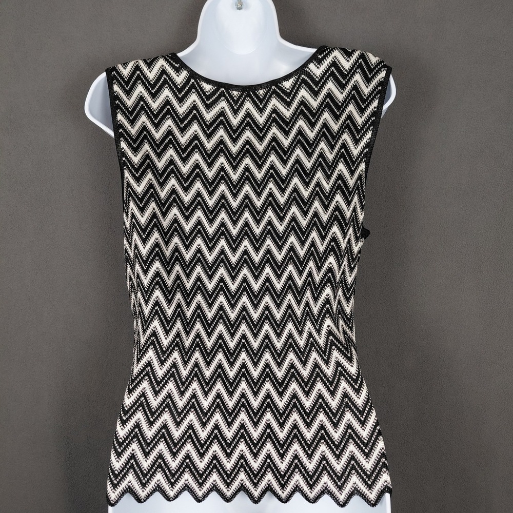 Nordstrom Classiques Entier Womens L Black White Chevron Zig Zag Knit Tank Top - Picture 7 of 9